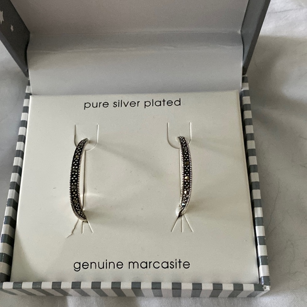 NWT Swarovski marcasite hoop earrings